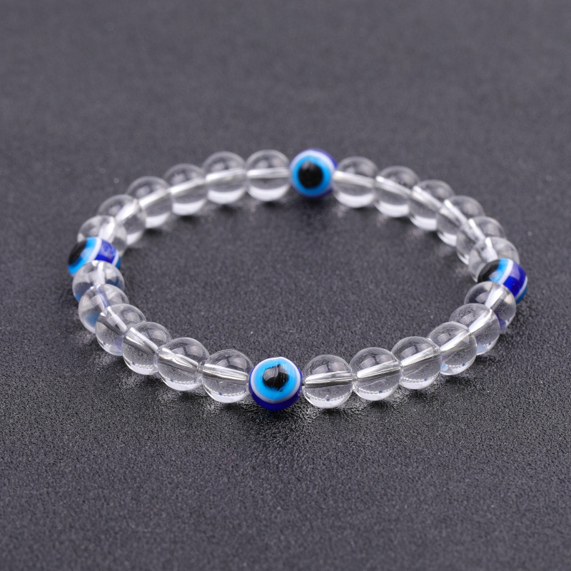 Evil Eye Bracelet 8mm Natural Tiger Eye Stone Blue Eyes Beads Handmade Elasticity Bracelets for Men Women Yoga Reiki Jewelry