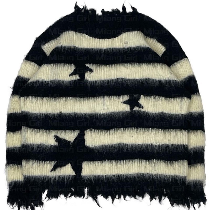 Women's Sweaters Vintage Classic Mohair Stripes Star Streetwear gothic punk rock Sweater Men Women Loose Pullover Harajuku Cotton knit sweater 22