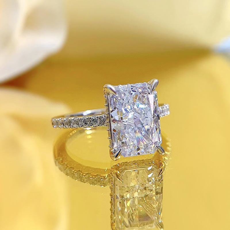 Wedding Rings Fine Pure Silver High Carbon RecTangle 3Ct Simulation Diamond Ring Radiant Cut Fashion Jewelry 231006