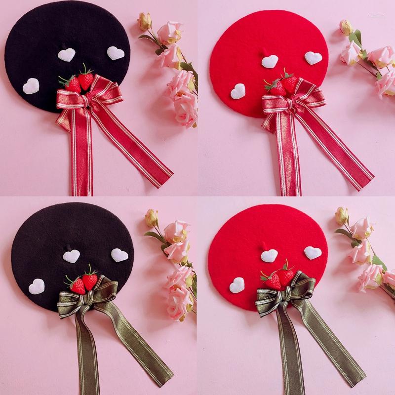 Berets Elegant Painter Hat Cream Strawberry Beret Show Face Small Lolita Biscuits All-match For Winter Outdoor Activities, Black hat with green
Berets Elegant Painter Hat Cream Strawberry Beret Show Face Small Lolita Biscuits All-match For Winter Outdoor Activities, Black hat with green
