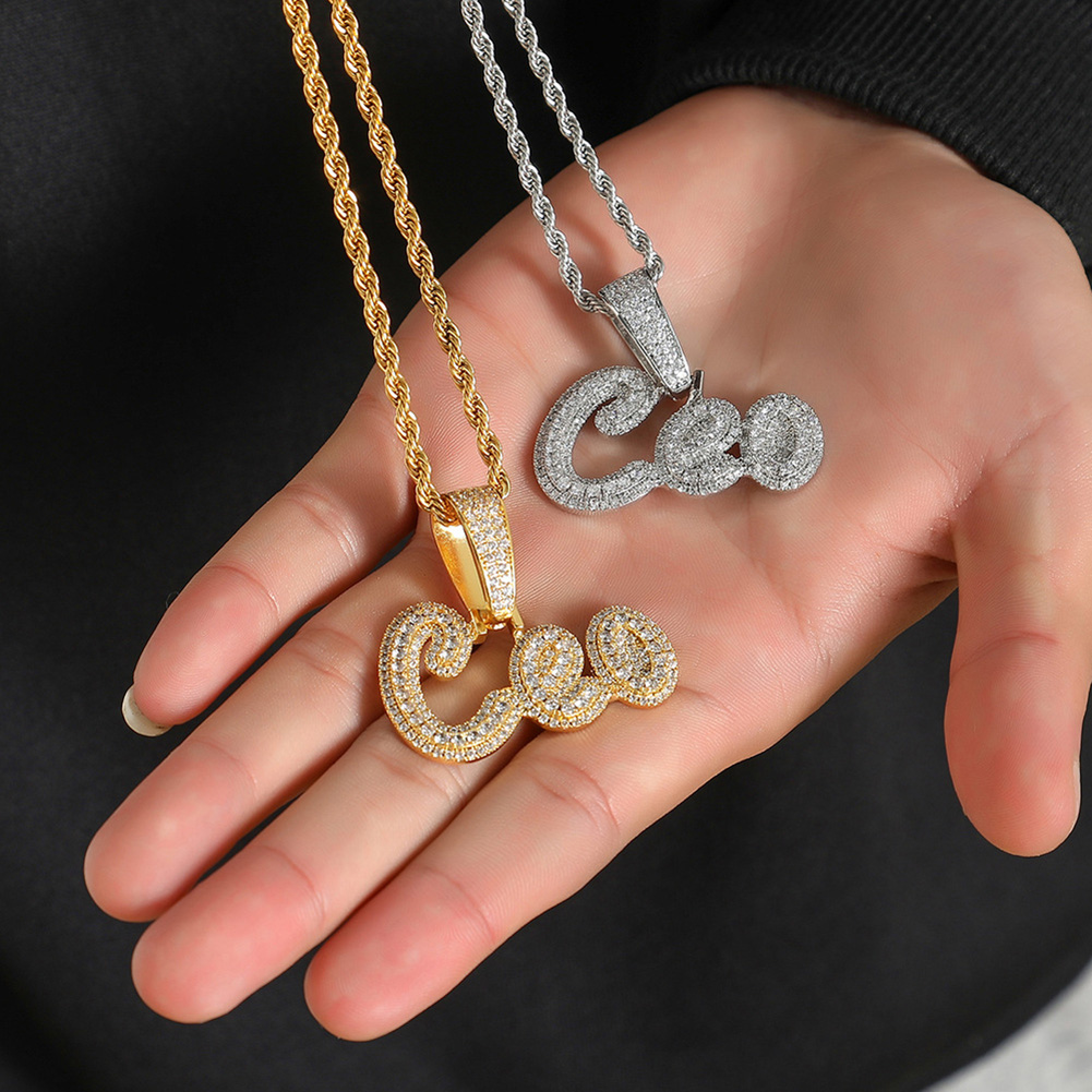 TopBling Hip Hop Custom 26 Letters Name Pendant Necklace 18k Real Gold Plated Jewelry