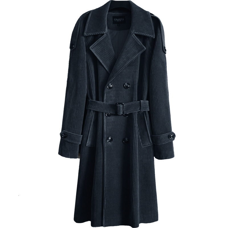 Men's Jackets Size Men Plus Windbreaker Jacket Kneelength Corduroy Trench Coat Male Winter British Fashion Lapel Long Sleeve Overcoat 221130