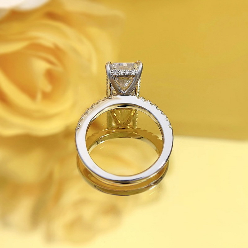 Wedding Rings Fine Pure Silver High Carbon RecTangle 3Ct Simulation Diamond Ring Radiant Cut Fashion Jewelry 231006