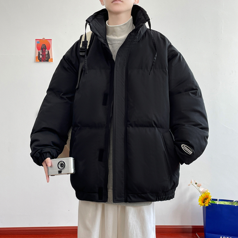 Mens Down Parkas Winter Men Travel Bubble Coat Harajuku Fashion Thicken Cotton Jacket Casual Warm Oversize Puffer Cropped 221129