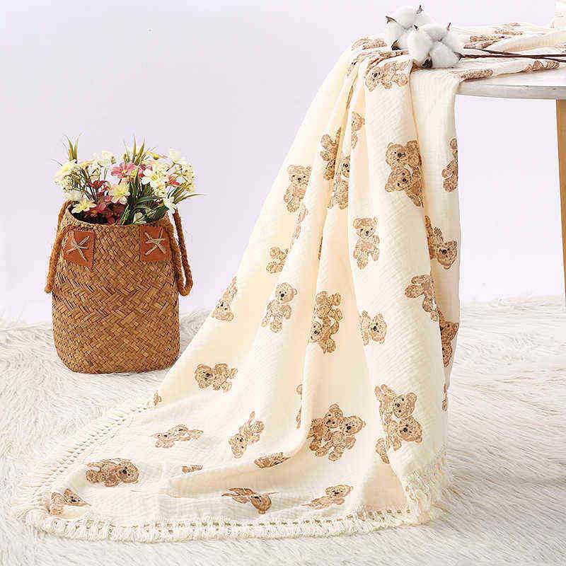 Muslin Diapers Blanket for ldren Bear Print Baby Blankets Newborn Receiving Blanket Bedspread Bedding Summer Baby Comforter L220622