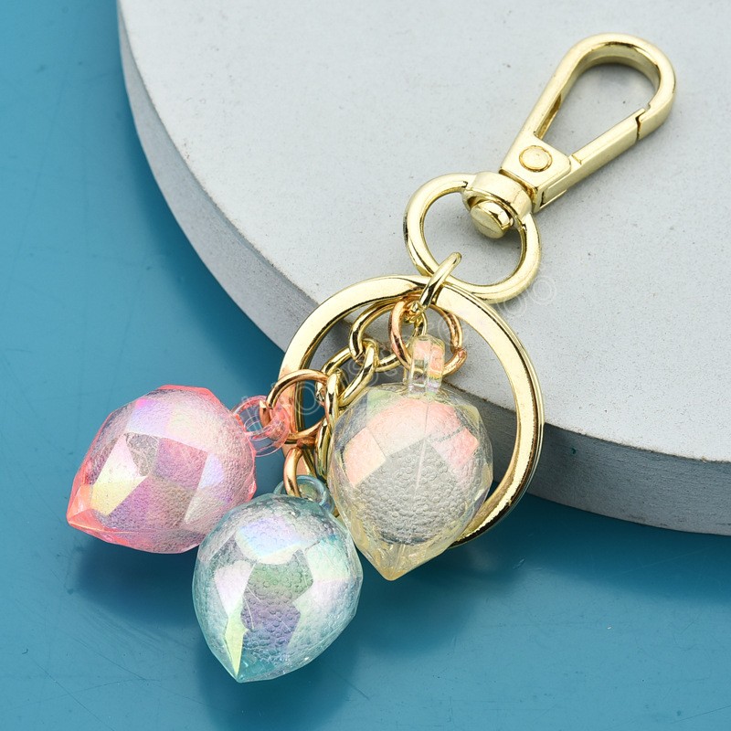 Acrylic Faceted Gems Three-piece Keychain Pendant Car Key Accessories Key Ring Women Girls Small Gifts