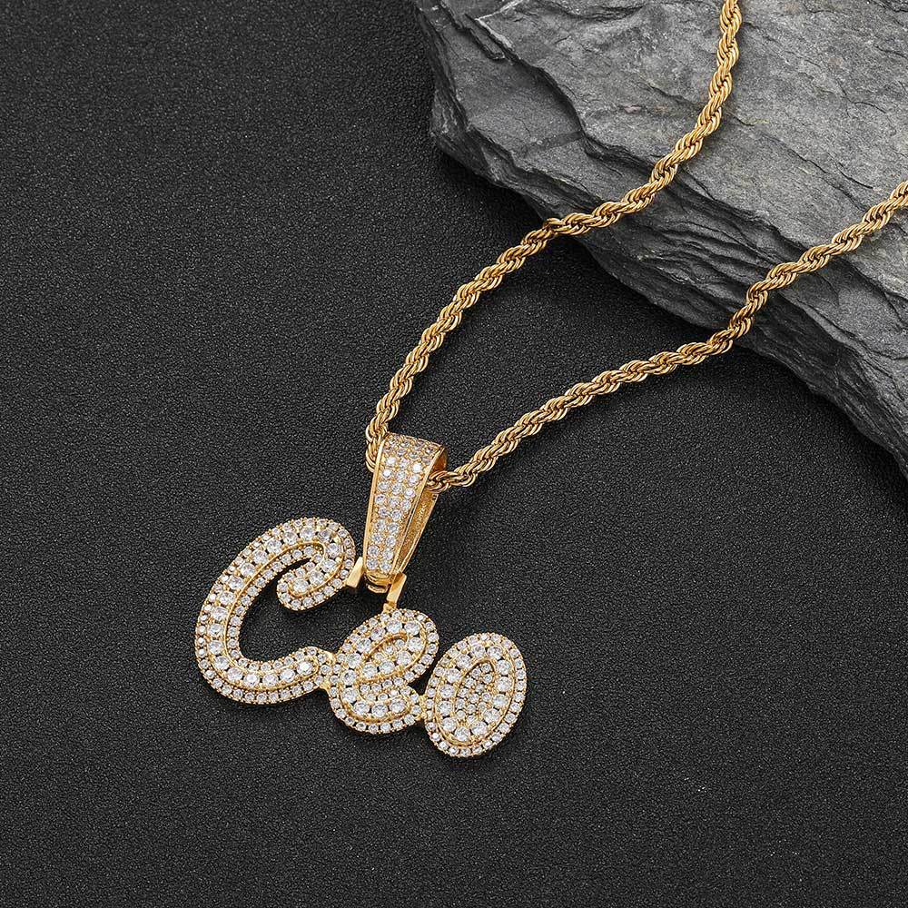 TopBling Hip Hop Custom 26 Letters Name Pendant Necklace 18k Real Gold Plated Jewelry