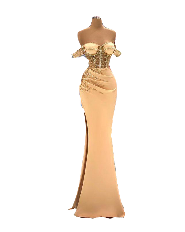 Sexy Arabic Prom Dresses Crystal Beaded Off Shoulder Illusion Side Split See Througth Evening Dress Mermaid Formal Party Gowns