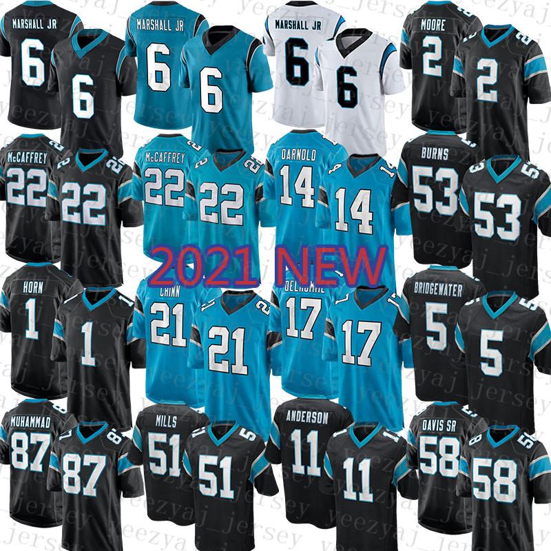 

2021 New Carolinas Mens Panther American Football Jersey 22 Christian McCaffrey 6 Terrace Marshall Jr. 2 DJ Moore 14 Sam Darnold 53 Brian Bu, Mens-heibao