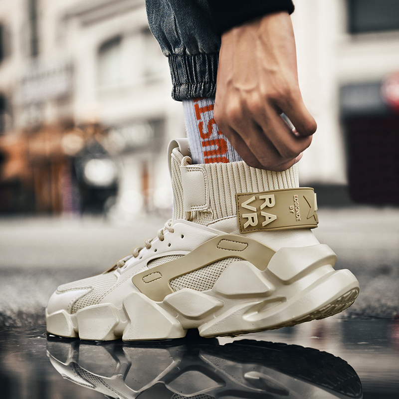Height Increasing Shoes Autumn High-top Beige Men's Sneakers Chunky Men Heighten Fashion Casual Plus Size Zapatillas Damping Tennis 221129