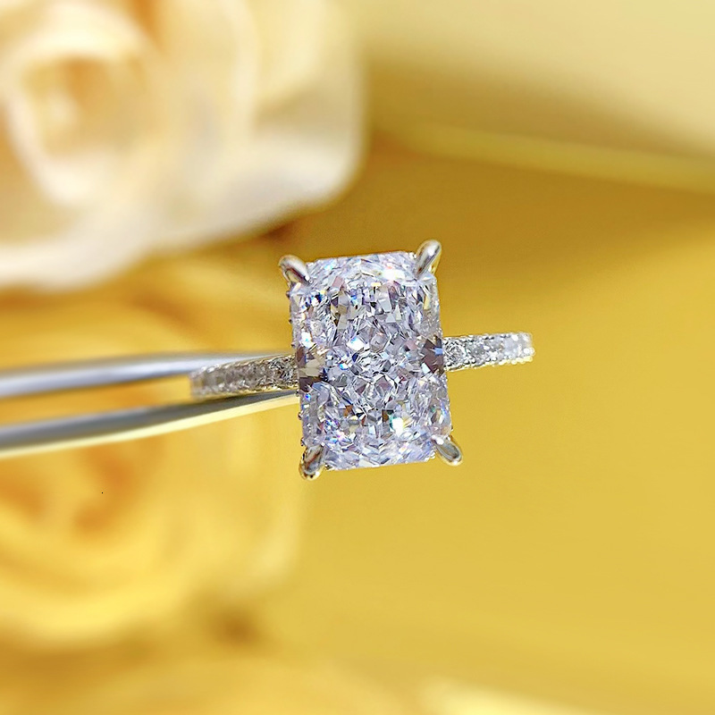 Wedding Rings Fine Pure Silver High Carbon RecTangle 3Ct Simulation Diamond Ring Radiant Cut Fashion Jewelry 231006