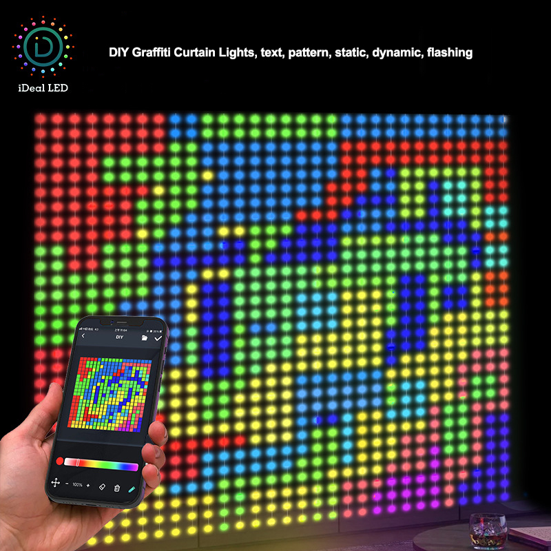 Curtain String Light RGBIC Dream Color Text Programmable Smart Bluetooth LED Window Fairy Lights For Christmas Wedding Bedroom Decor