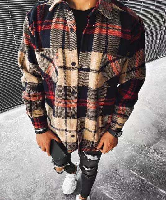 Mens Jackets Fashion Autumn Winter Men Button Shirt Coat Cool Street Casual Jacket Printed Checkered Wool Clothes Male 221129