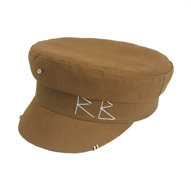 Berets Simple Embroidery RB Hat Women Men Street Fashion Style sboy Hats Black Flat Top Caps Drop Ship Cap 221130