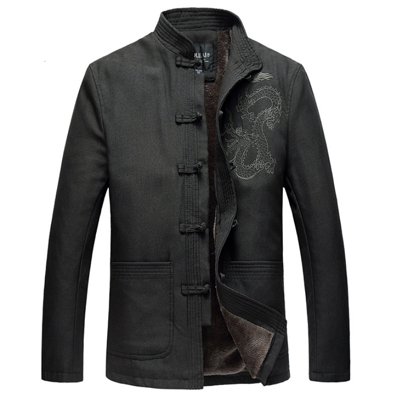 Mens Jackets Chinese Traditional Clothing Tang Suit Dragon Embroidered Kung Fu Wing Chun Tops Thickened Warm 221129