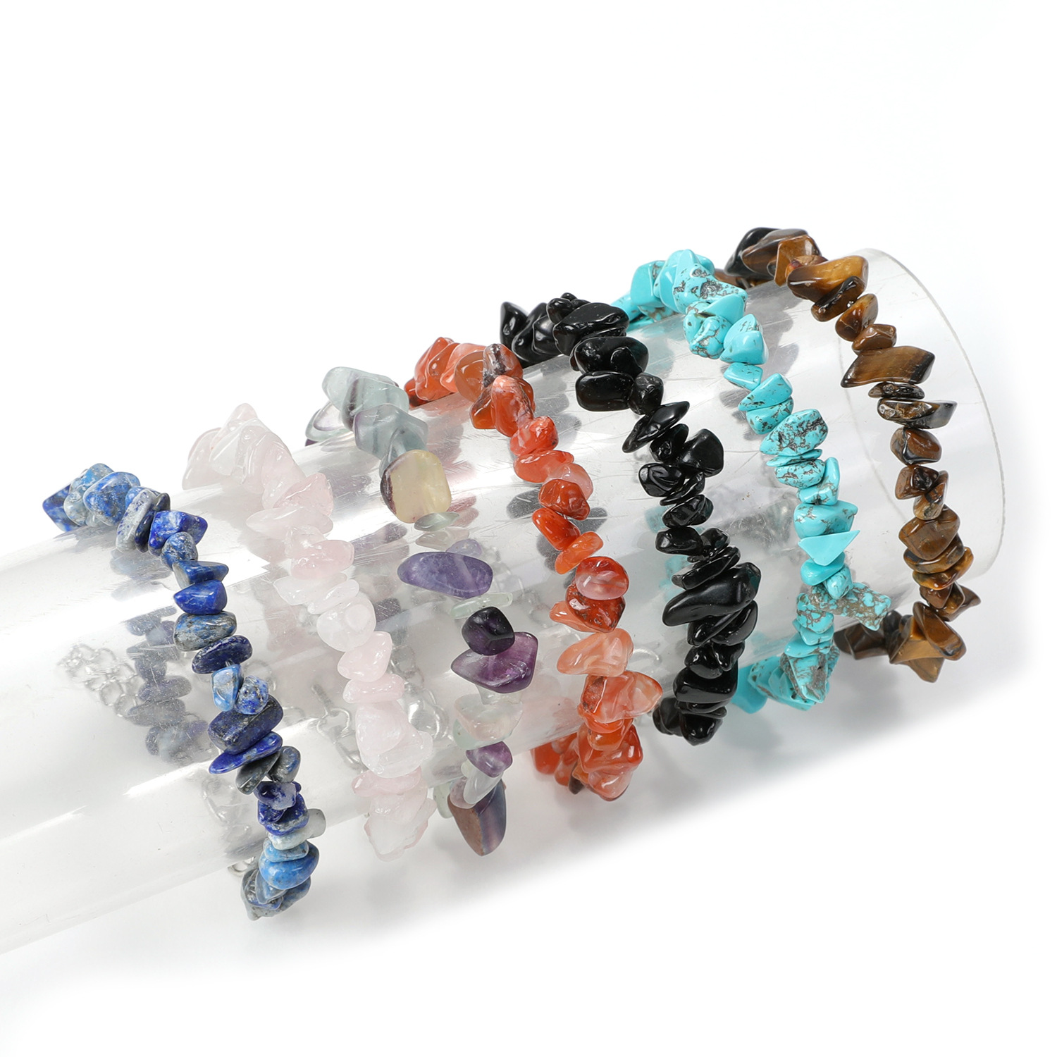 Natural Gem Stone Beaded Bracelets Irregular Amethyst Fluorite Crystal Chip Bracelet Bangles Quartz Wristband for Women