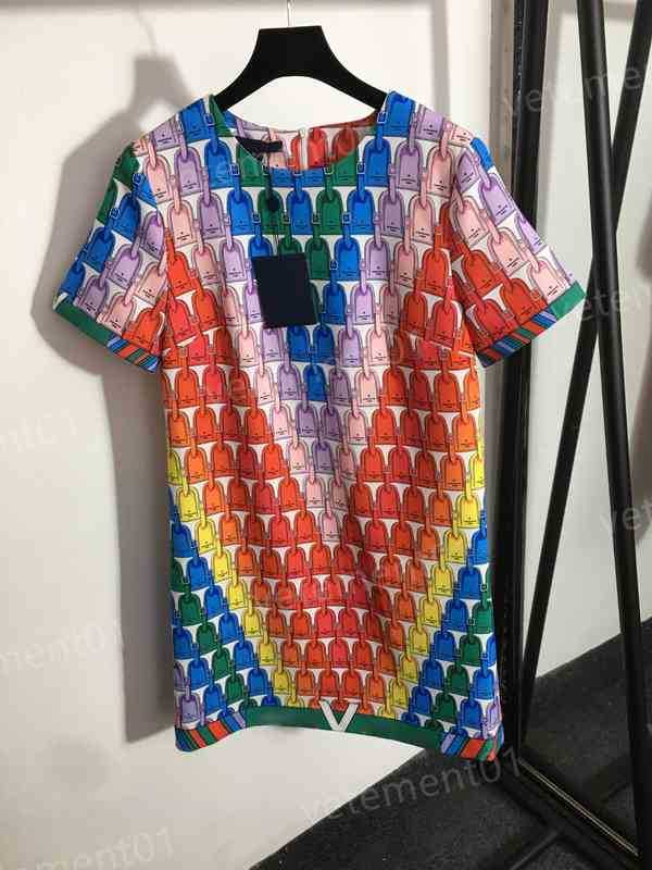 Designer Womens Dresses Rainbow Colorblock Belt Tunic Print Casual Short Sleeve Dress Luxury Summer Party Dress
Designer Womens Dresses Rainbow Colorblock Belt Tunic Print Casual Short Sleeve Dress Luxury Summer Party Dress