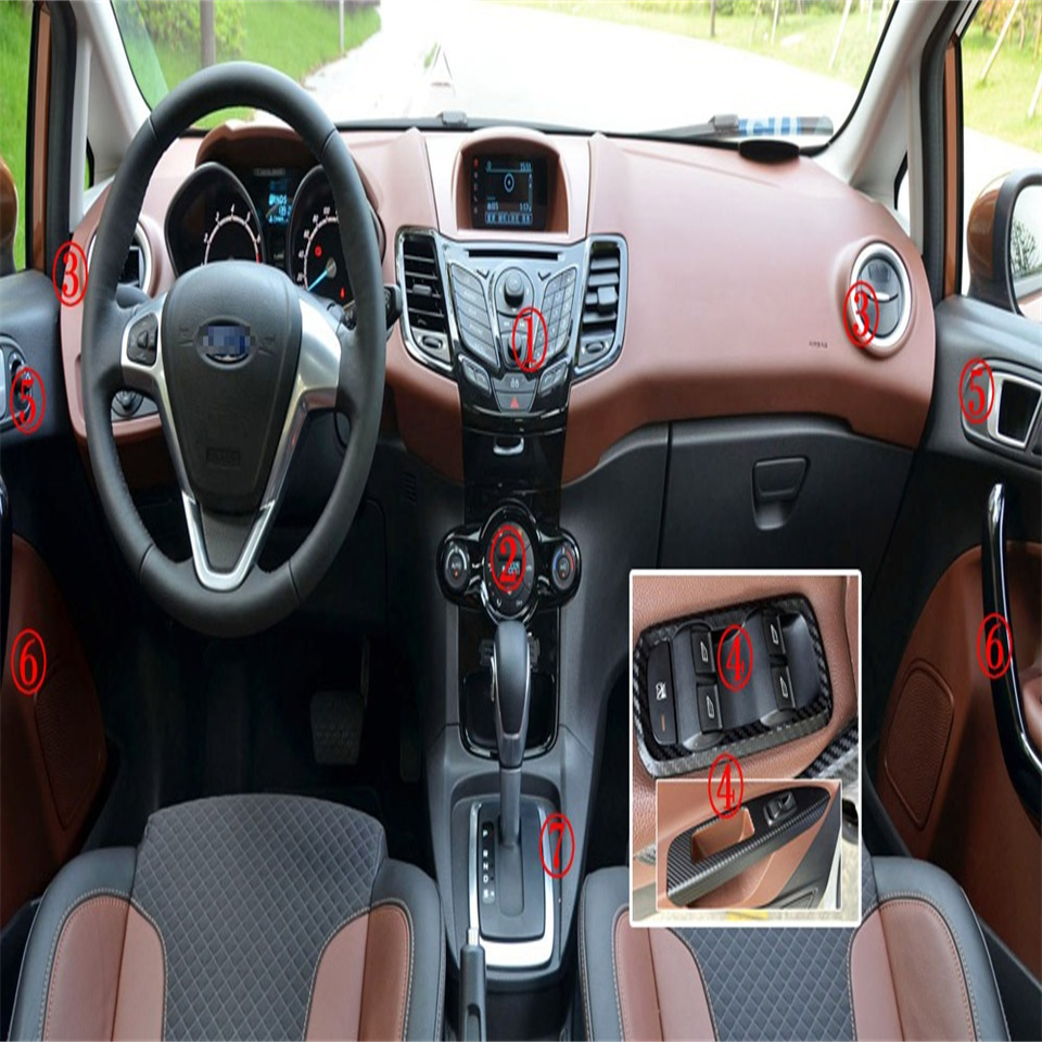Car Tyre Carbon Fiber For Ford Fiesta 2009-2015 Car Film Interior Stickers Center funny car sticker Console Gear Dashboard Air Door Handle Lift Panel 