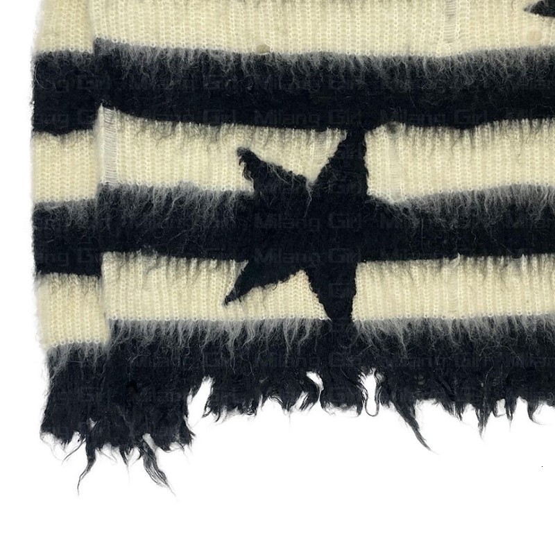 Women's Sweaters Vintage Classic Mohair Stripes Star Streetwear gothic punk rock Sweater Men Women Loose Pullover Harajuku Cotton knit sweater 22