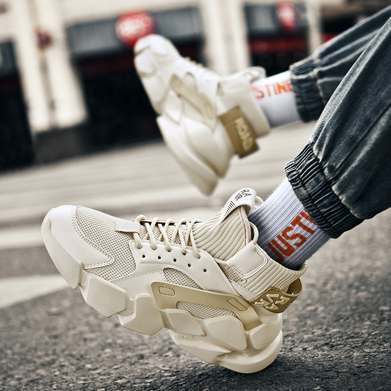 Height Increasing Shoes Autumn High-top Beige Men's Sneakers Chunky Men Heighten Fashion Casual Plus Size Zapatillas Damping Tennis 221129