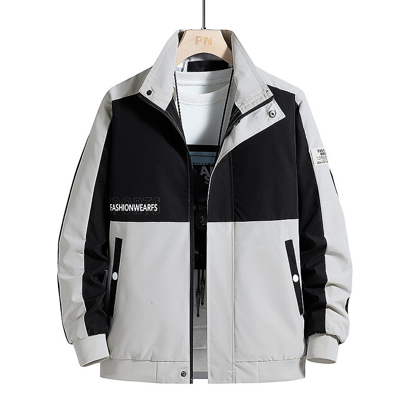 Mens Jackets spring mens standup collar loose jacket handsome color matching tooling casual trend 221129