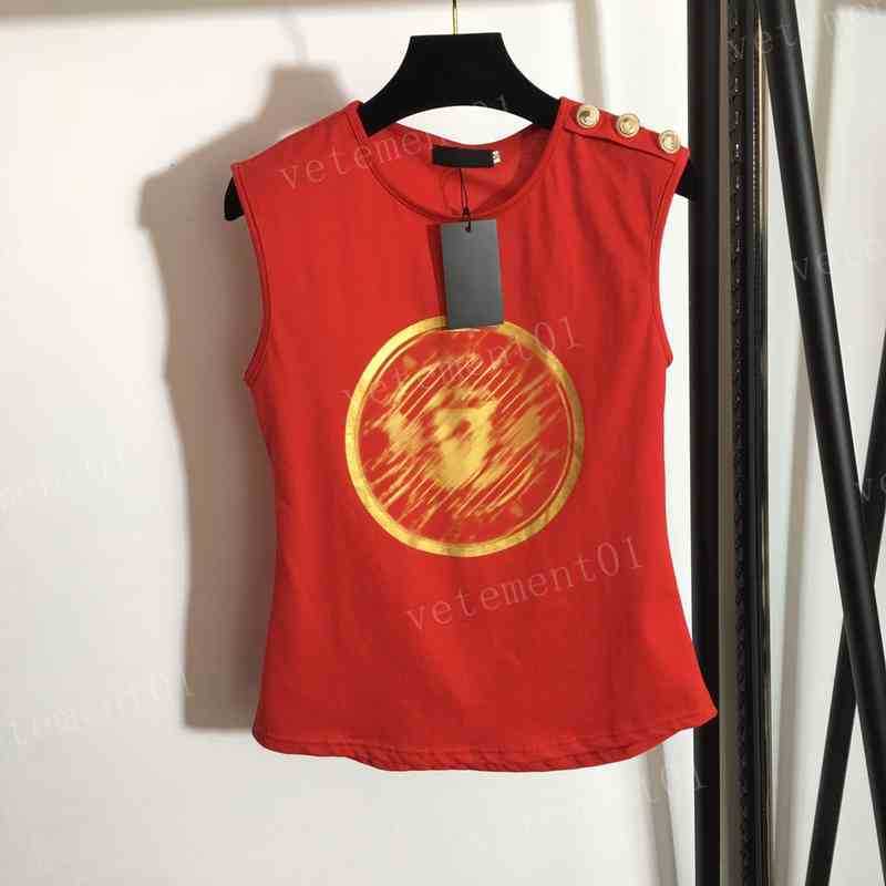Womens T Shirts Hot Stamping Printing Custom Metal Shoulder Buttons Sleeveless T-Shirts Tanks Top High Quality Luxury Designer Women Clothing
Womens T Shirts Hot Stamping Printing Custom Metal Shoulder Buttons Sleeveless T-Shirts Tanks Top High Quality Luxury Designer Women Clothing