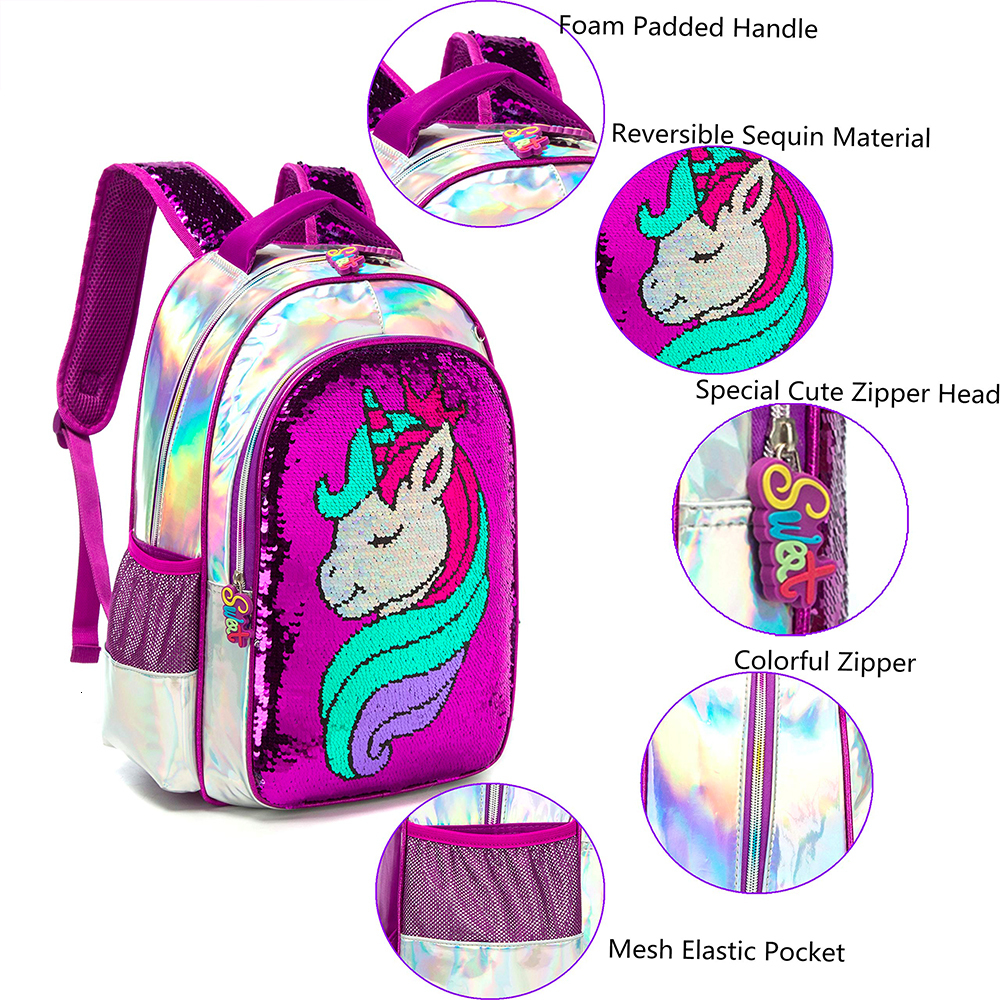 Backpacks BIKAB Unicorn School Bag Double Sided Sequin Set Lightweight Kawaii Girl Supplies for Girls 221129