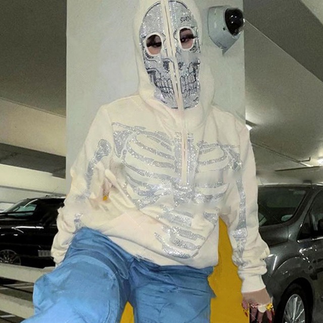 Women's Hoodies Sweatshirts Skull Zip Up Hoodie Harajuku Hooded Sweatshirt Streetwear Hip Hop Gothic Oversized Women Jackets Coat Y2k Clothes 221