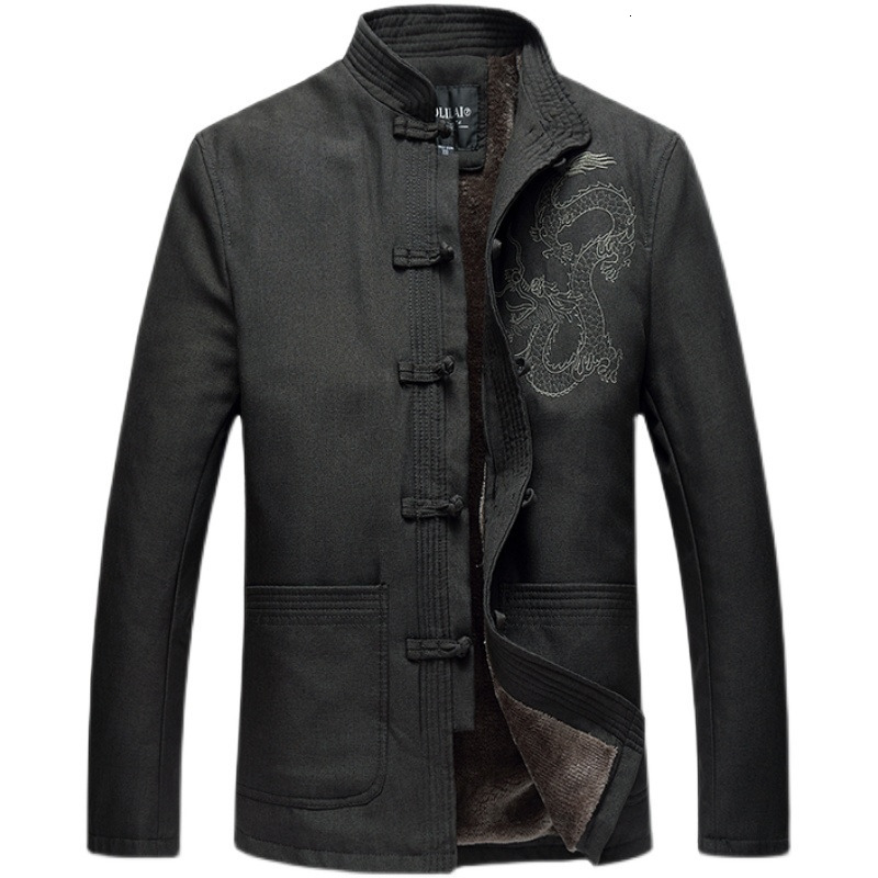 Mens Jackets Chinese Traditional Clothing Tang Suit Dragon Embroidered Kung Fu Wing Chun Tops Thickened Warm 221129