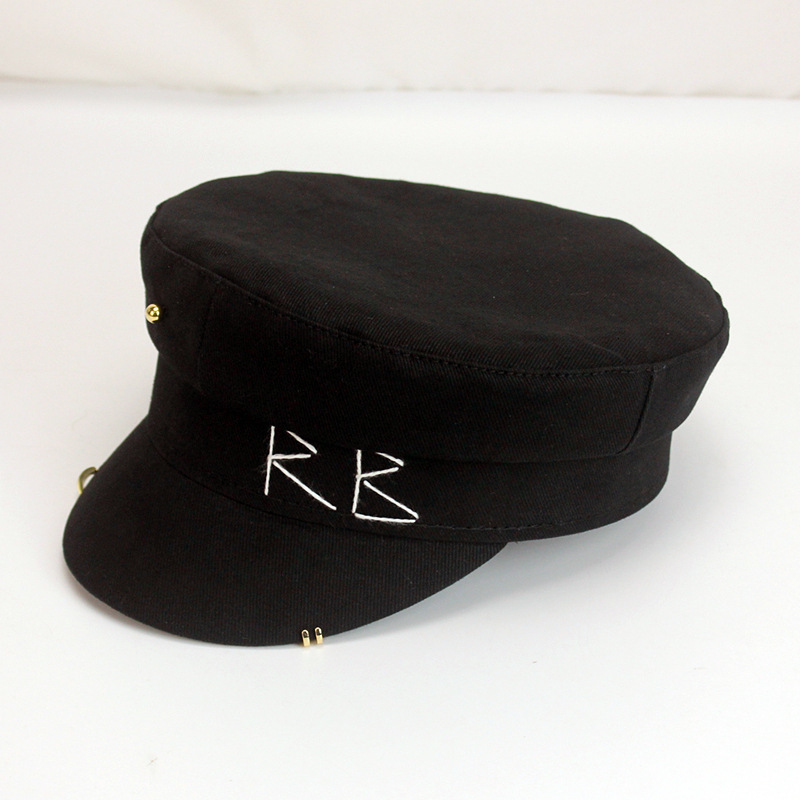Berets Simple Embroidery RB Hat Women Men Street Fashion Style sboy Hats Black Flat Top Caps Drop Ship Cap 221130