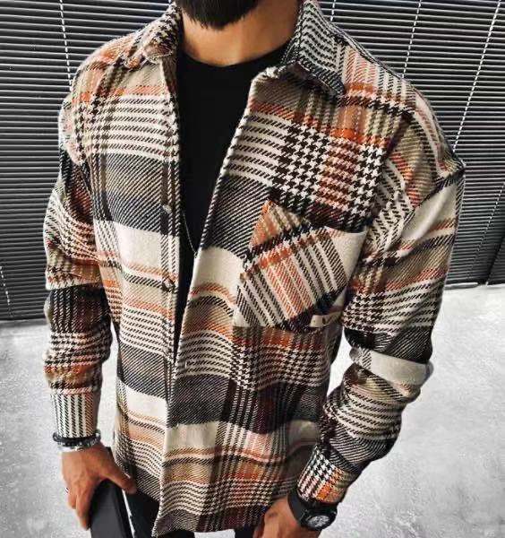 Mens Jackets Fashion Autumn Winter Men Button Shirt Coat Cool Street Casual Jacket Printed Checkered Wool Clothes Male 221129
