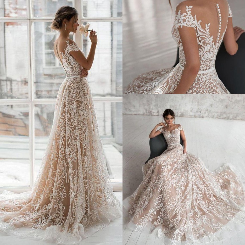 Elegant Cap Sleeves Lace A Line Wedding Dresses 2023 Sheer Mesh Court Train Garden Bridal Wedding Gowns robe de mariee With Buttons Back BC10953, Gold
Elegant Cap Sleeves Lace A Line Wedding Dresses 2023 Sheer Mesh Court Train Garden Bridal Wedding Gowns robe de mariee With Buttons Back BC10953, Gold