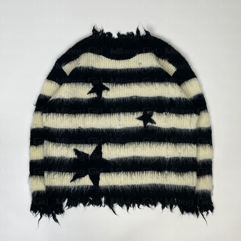 Women's Sweaters Vintage Classic Mohair Stripes Star Streetwear gothic punk rock Sweater Men Women Loose Pullover Harajuku Cotton knit sweater 22