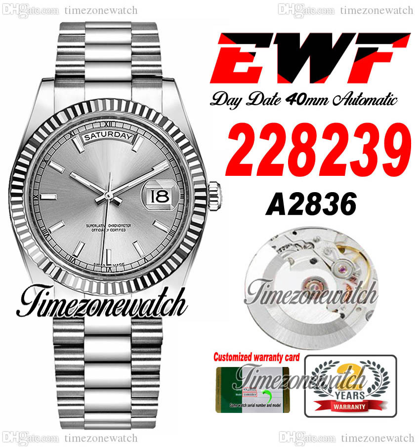 EWF DayDate 228398 A2836 Automatic Mens Watch Flute Bezel Black Dial Silver Stick Markers President Bracelet Same Serial Card Super Edition Timezonewatch B2, Custom warranty card
EWF DayDate 228398 A2836 Automatic Mens Watch Flute Bezel Black Dial Silver Stick Markers President Bracelet Same Serial Card Super Edition Timezonewatch B2, Custom warranty card