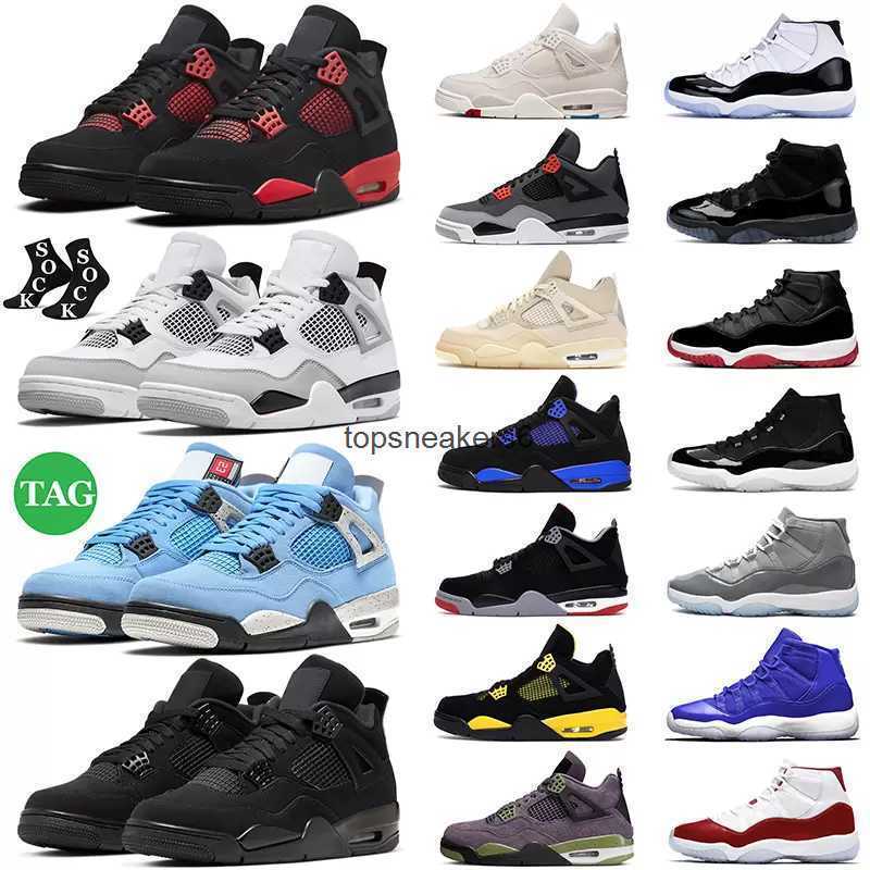 Shoes Basketball Trainers Sports Sneakers Military Black Cat Red Thunder University Blue Sail Cool Grey Concord Bred Jumpman 4 4S Retro Mens