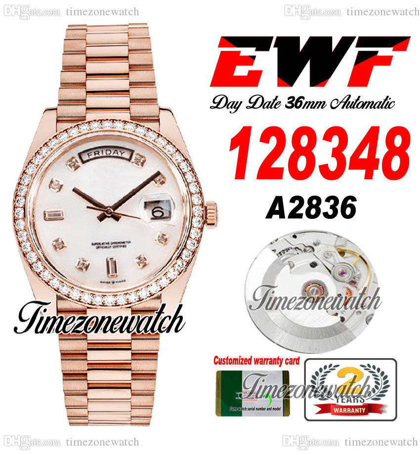EWF 36 DayDate 128348 A2836 Automatic Mens Watch Rose Gold Diamonds Bezel MOP Diamond Dial OysterSteel Bracelet Same Serial Card Super Edition Timezonewatch c3, Custom warranty card
EWF 36 DayDate 128348 A2836 Automatic Mens Watch Rose Gold Diamonds Bezel MOP Diamond Dial OysterSteel Bracelet Same Serial Card Super Edition Timezonewatch c3, Custom warranty card