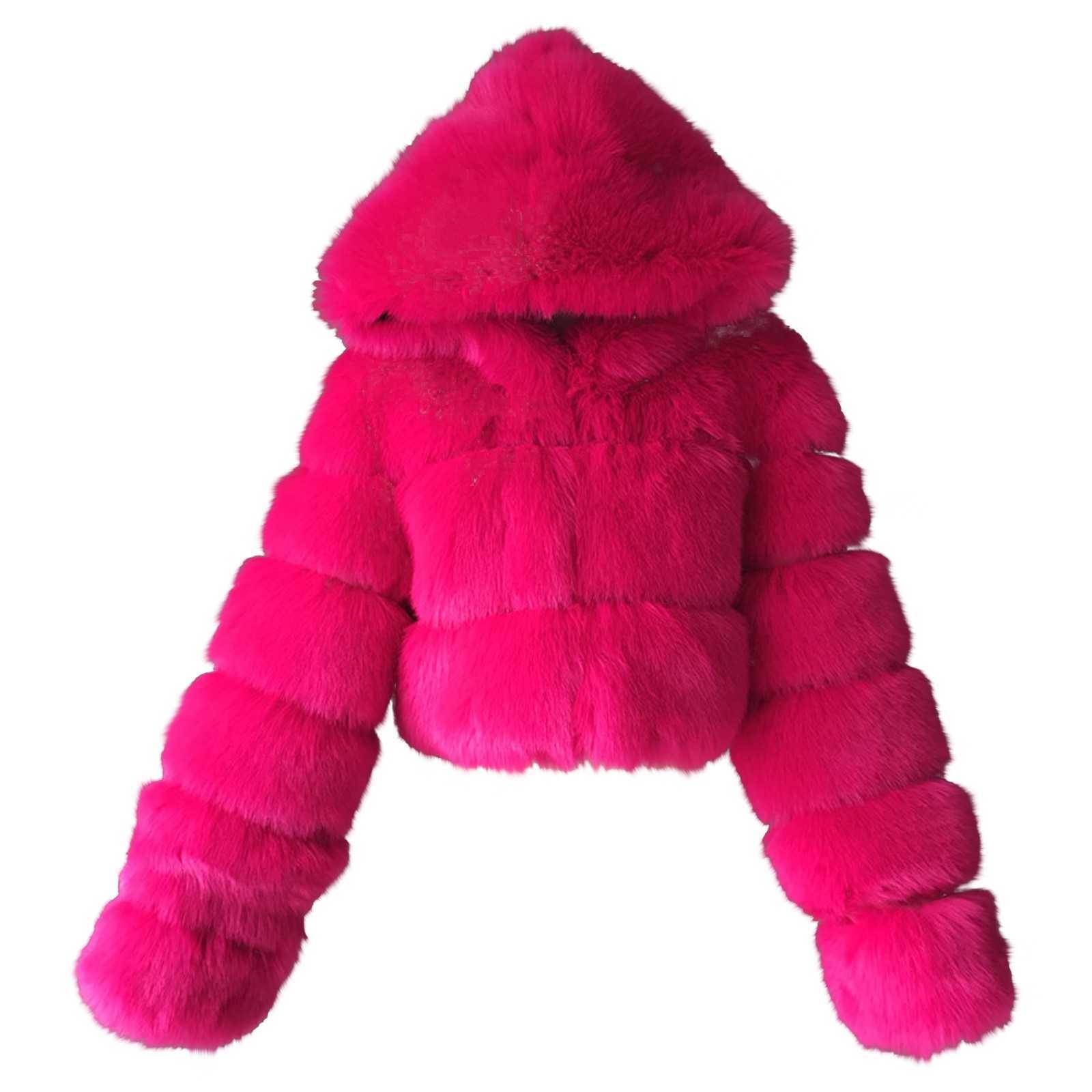Cropped Faux Coats And Jackets Women Fluffy Top With Hood Winter Fur Jacket Coat Manteau Femme