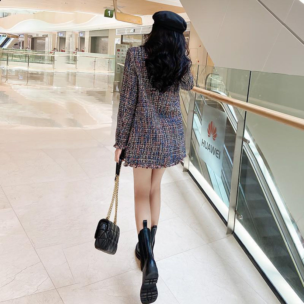 Womens Jackets Spring Autumn Style Small Fragrance Wind Temperament Plaid Tweed Jacket Women Midlength Allmatch Woolen Fashion Coat 220930