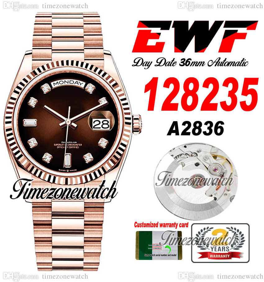 EWF DayDate 36mm 128235 A2836 Automatic Mens Watch Rose Gold Dark Brown Diamond Markers OysterSteel Bracelet Same Serial Card Super Edition Timezonewatch B2, Custom warranty card
EWF DayDate 36mm 128235 A2836 Automatic Mens Watch Rose Gold Dark Brown Diamond Markers OysterSteel Bracelet Same Serial Card Super Edition Timezonewatch B2, Custom warranty card