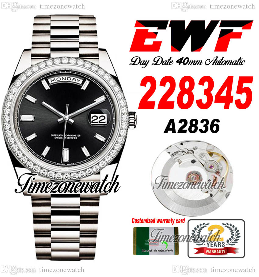 EWF DayDate 228345 A2836 Automatic Mens Watch Diamonds Bezel Black Dial Diamond Stick OysterSteel Bracelet Same Serial Card Super Edition Timezonewatch B2, Custom warranty card
EWF DayDate 228345 A2836 Automatic Mens Watch Diamonds Bezel Black Dial Diamond Stick OysterSteel Bracelet Same Serial Card Super Edition Timezonewatch B2, Custom warranty card