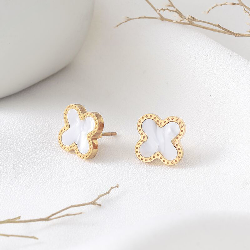 Titanium Steel Leaf Studs Earrings Women Brand 18K Rose Gold Plated Fashion Shell Flower Jewelry Gift Black Green White Red Four Leaves Charm Never Fade Not Allergic
Titanium Steel Leaf Studs Earrings Women Brand 18K Rose Gold Plated Fashion Shell Flower Jewelry Gift Black Green White Red Four Leaves Charm Never Fade Not Allergic