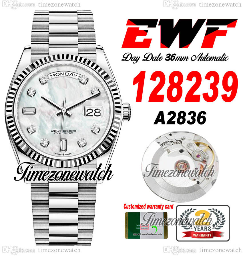 EWF DayDate 36mm 128239 A2836 Automatic Mens Watch Eta MOP Dial Diamonds Markers OysterSteel Bracelet Same Serial Card Super Edition Timezonewatch c3, Custom warranty card
EWF DayDate 36mm 128239 A2836 Automatic Mens Watch Eta MOP Dial Diamonds Markers OysterSteel Bracelet Same Serial Card Super Edition Timezonewatch c3, Custom warranty card