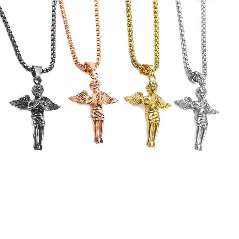 Hip Hop Charm Prayer Angel Pendant Necklace Stainless Steel 18K Gold Plated Jewelry Christmas Gift
