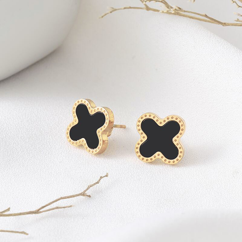 Titanium Steel Leaf Studs for Women 18K Rose Gold Plated Earrings Fashion Brand Shell Flower Jewelry Black Green White Red Leaves Charm Never Fade Not