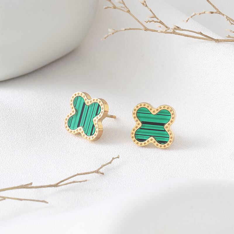 Titanium Steel Leaf Studs for Women 18K Rose Gold Plated Earrings Fashion Brand Shell Flower Jewelry Black Green White Red Leaves Charm Never Fade Not