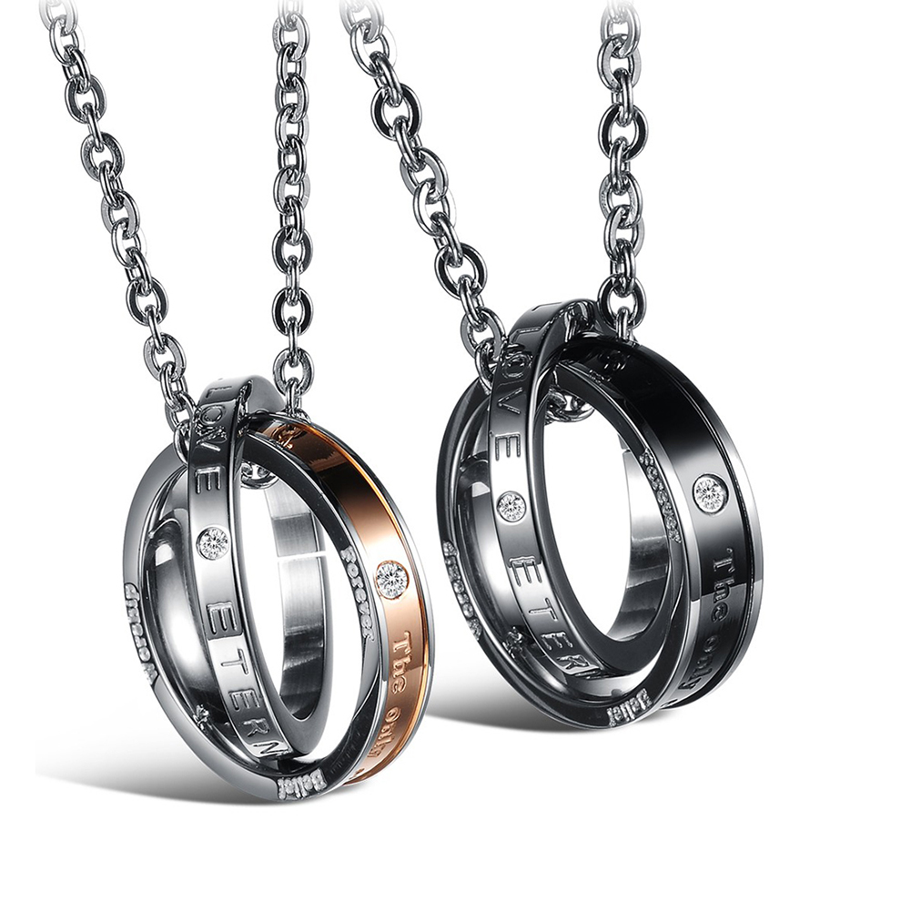 Classic Double Circles Couple Pendant Necklace Stainless Steel No Fade Titanium Steel Lover Engagement Jewelry