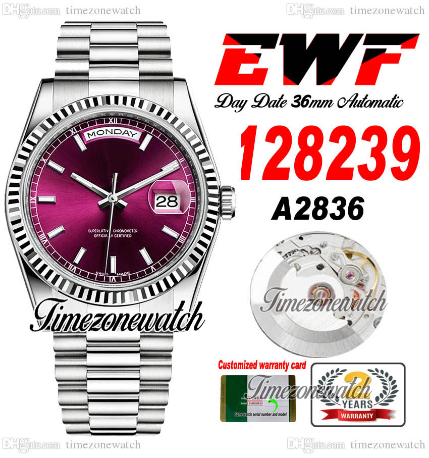 EWF DayDate 36mm 128239 A2836 Automatic Mens Watch Eta Cherry Red Dial Stick Markers OysterSteel Bracelet Same Serial Card Super Edition Timezonewatch H8, Custom warranty card
EWF DayDate 36mm 128239 A2836 Automatic Mens Watch Eta Cherry Red Dial Stick Markers OysterSteel Bracelet Same Serial Card Super Edition Timezonewatch H8, Custom warranty card