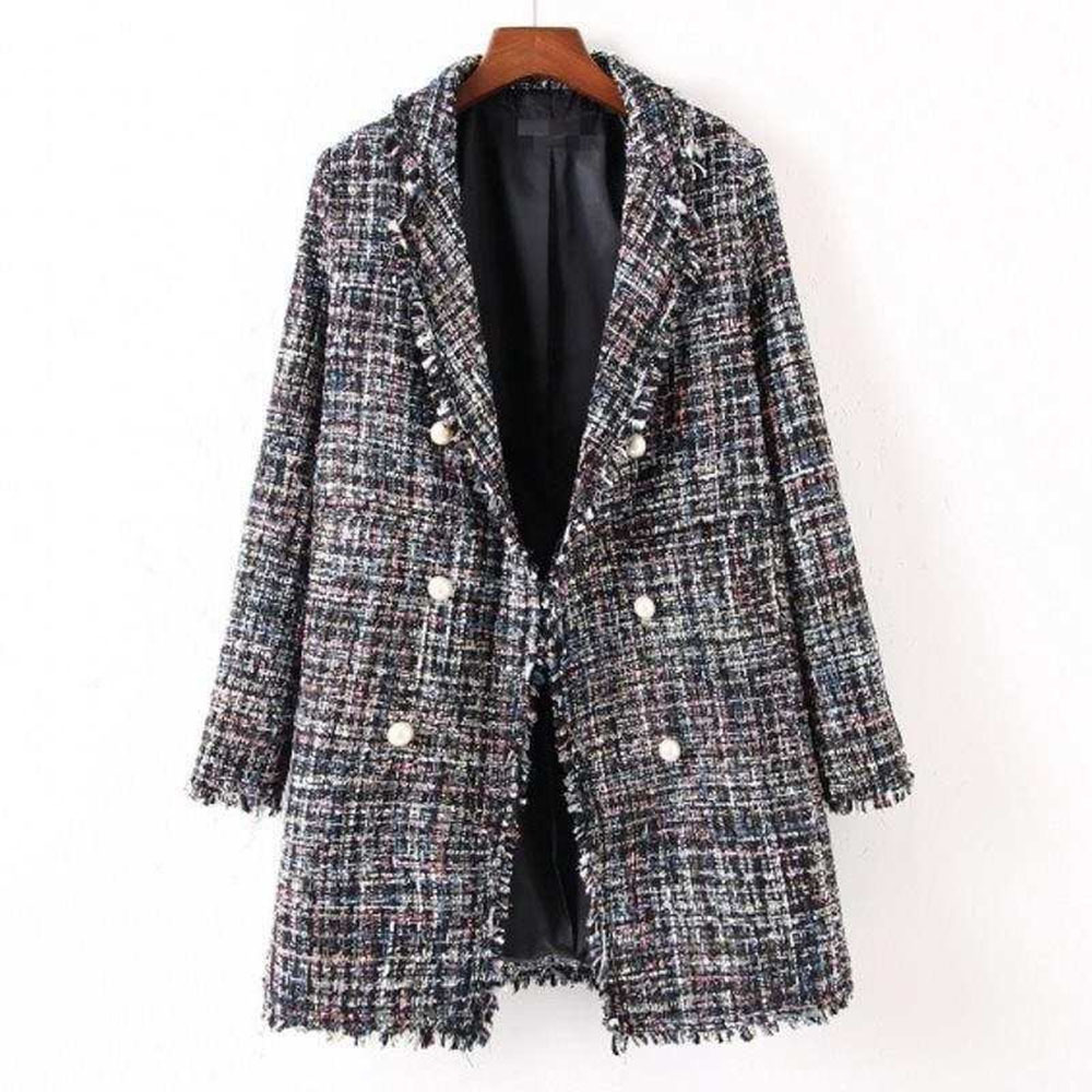 Womens Jackets Spring Autumn Style Small Fragrance Wind Temperament Plaid Tweed Jacket Women Midlength Allmatch Woolen Fashion Coat 220930