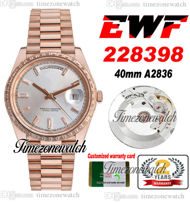 EWF V2 DayDate 228398 A2836 Automatic Mens Watch RG Diamonds Bezel Silver Baguette Diamond Dial President Bracelet Same Serial Card Super Edition Timezonewatch G7, Custom warranty card
EWF V2 DayDate 228398 A2836 Automatic Mens Watch RG Diamonds Bezel Silver Baguette Diamond Dial President Bracelet Same Serial Card Super Edition Timezonewatch G7, Custom warranty card
