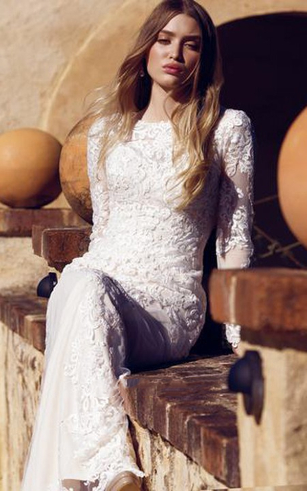 Boho Lace Mermaid Wedding Dresses Long Sleeves Bridal Gowns Appliques Sweep Train Ivory Muslim Reception Wear Custom Make